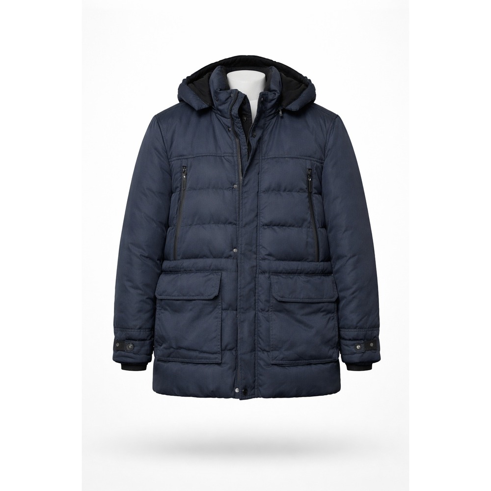 Benjamin Franklin Mens Navy‎ Blue Puffer Parka Jacket Detachable Hood XL